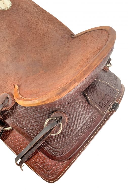 Buffalo Roper Style Saddle with Basket Stamp Tooling - top view back