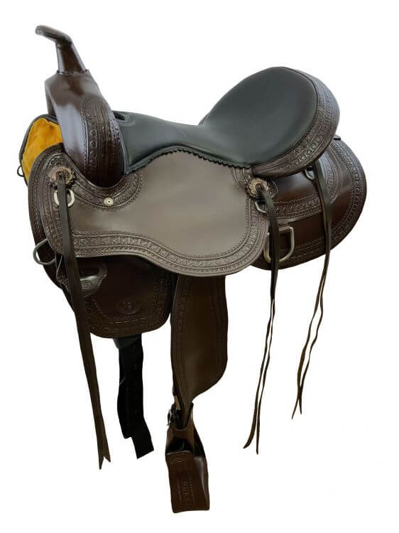 Circle S Trail Saddle with Wave Print Border - Dark Brown - side view