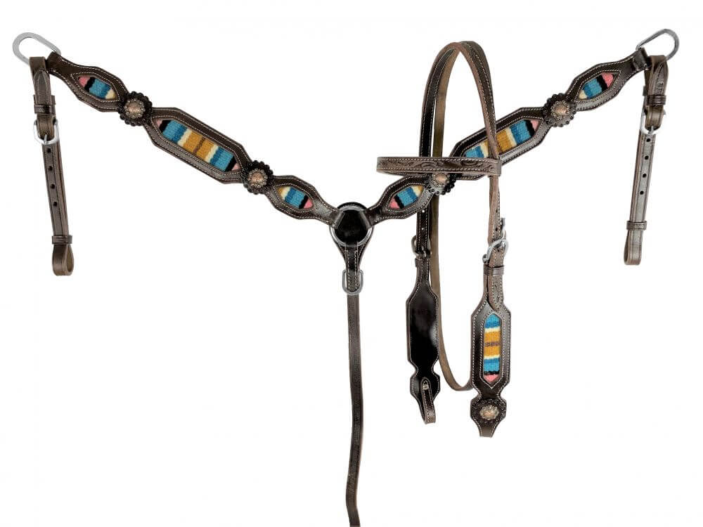 Showman Dark Oil Leather Browband Headstall & Breast Collar Set - front view