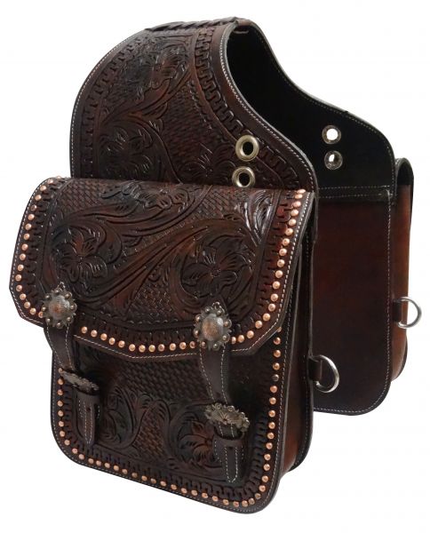 Showman Tooled Leather Saddle Bag - front view