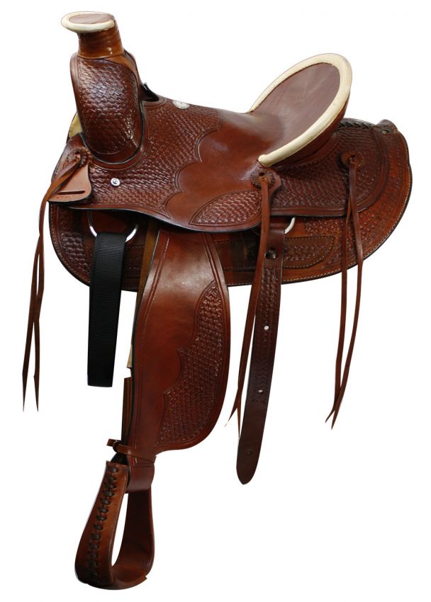 Buffalo Saddle with Basket Weave Tooling - side view