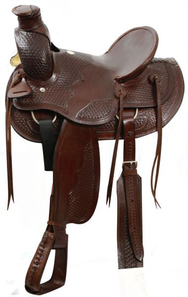 Buffalo Wade Style Hardseat Saddle With Natural Rawhide - side view