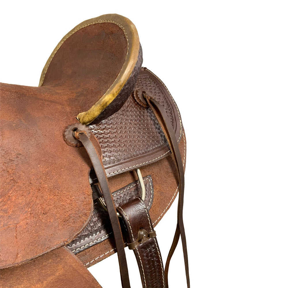 Buffalo Rugged Outlaw Chocolate Roughout Roper Style Saddle - side view back