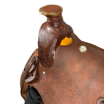 Buffalo Rugged Outlaw Chocolate Roughout Roper Style Saddle - side view front
