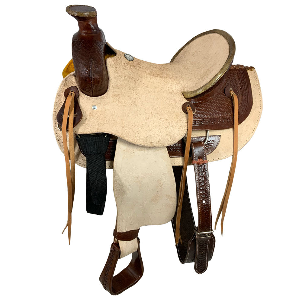 Buffalo Rugged Outlaw Natural Roughout Roper Style Saddle - side view