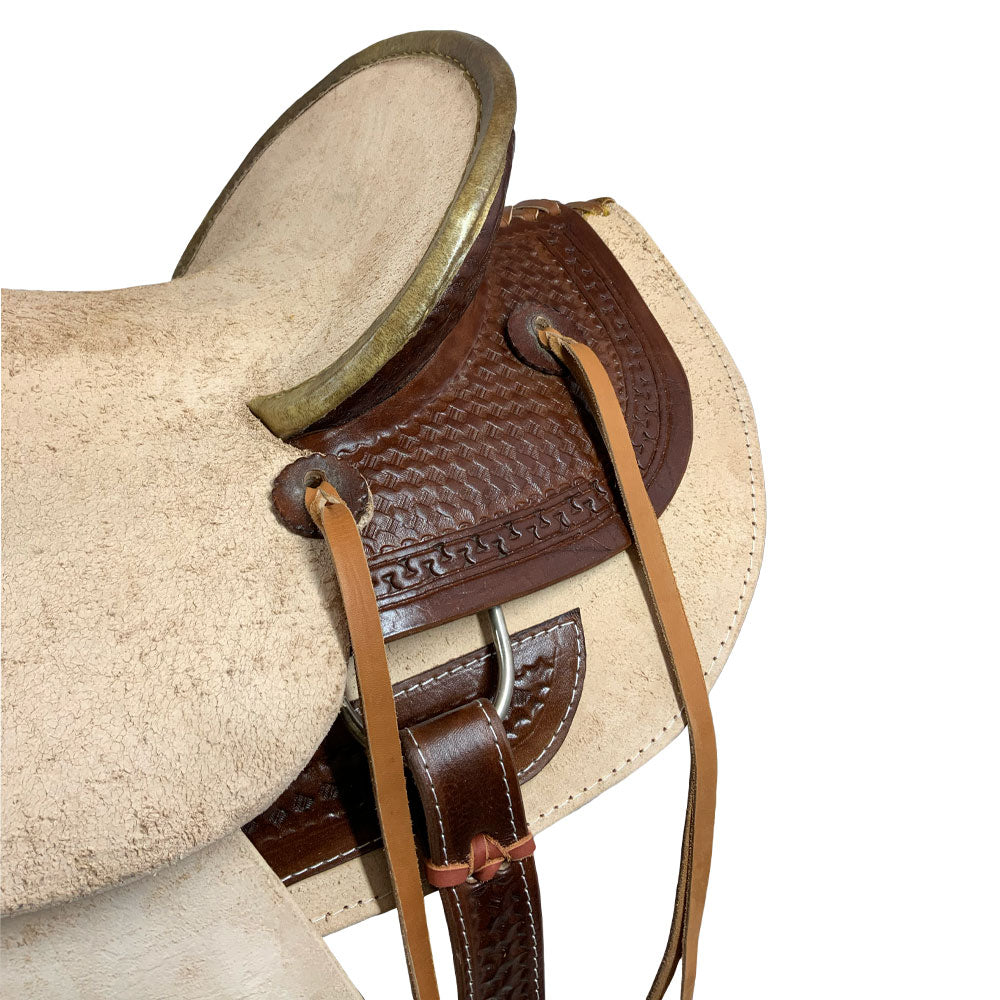 Buffalo Rugged Outlaw Natural Roughout Roper Style Saddle - side view back