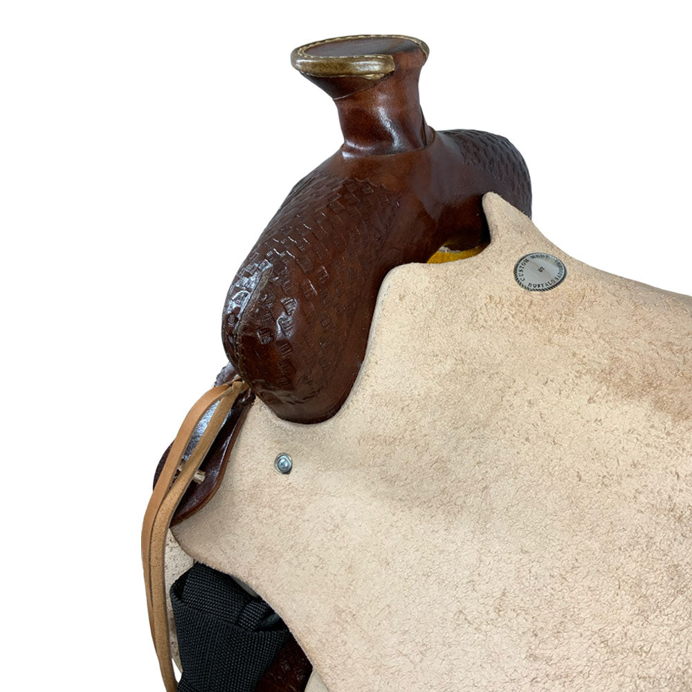 Buffalo Rugged Outlaw Natural Roughout Roper Style Saddle - side view front