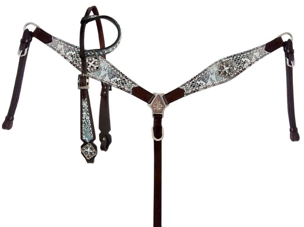 Showman Snakeskin Inlay Headstall and Breast Collar Set - front view