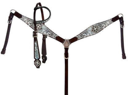 Showman Snakeskin Inlay Headstall and Breast Collar Set - front view