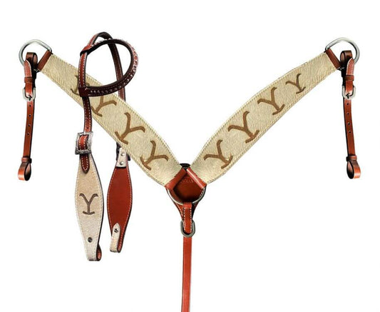 Showman Hair on Cowhide Headstall and Breast Collar Set - front view