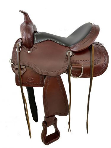 Circle S Trail Saddle with Wave Print Border - Burgundy - side view