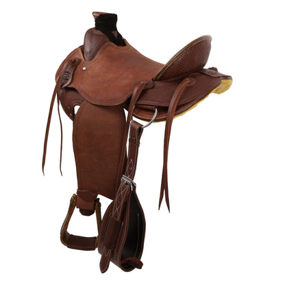 Showman Signature Series Roughout Wade Roping Saddle - side back view