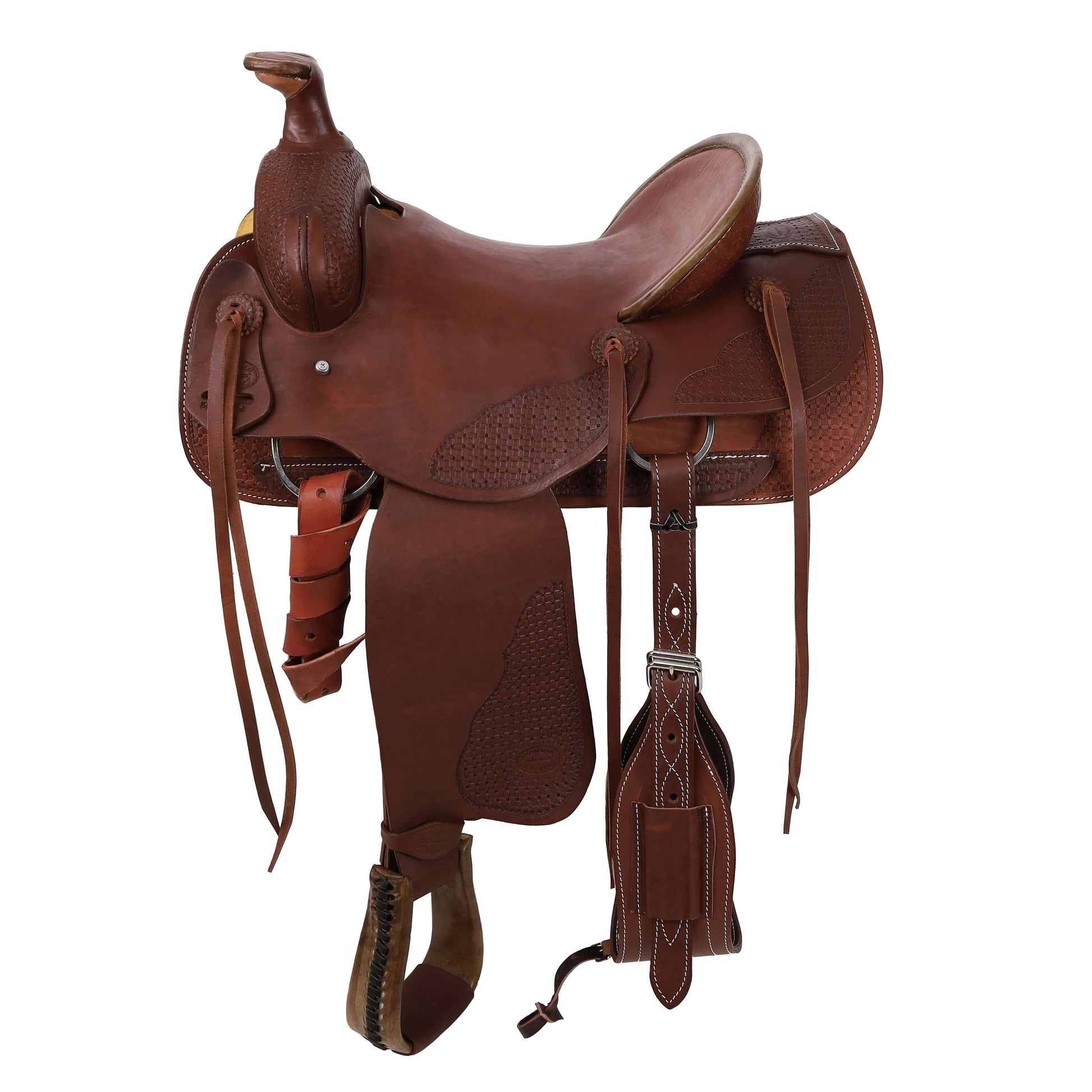 Showman Legacy Series Waffle Tooled Roping Saddle - side view