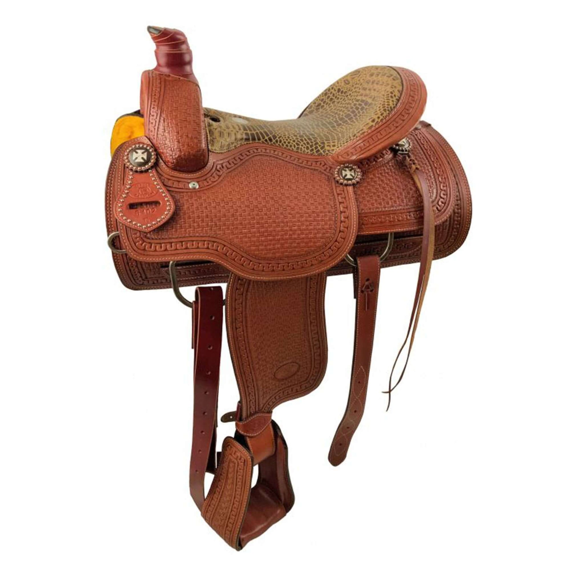 Circle S Roping Saddle with Alligator Print Seat - side view