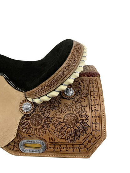 Circle S Barrel Saddle Set with Sunflower Tooling - back view