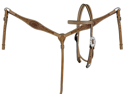 Circle S Barrel Saddle Set with Sunflower Tooling - front view breastcollar set