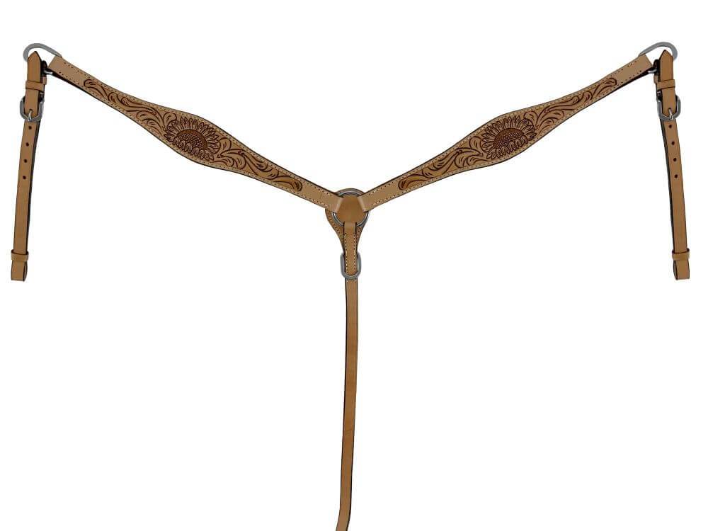Circle S Barrel Saddle Set with Sunflower Tooling - front view breastcollar