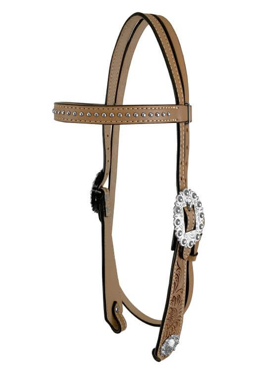 Circle S Barrel Saddle Set with Sunflower Tooling - front view headstall