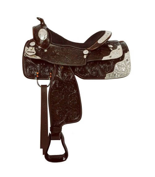 Double T Fully Tooled Dark Oil Show Saddle - side view