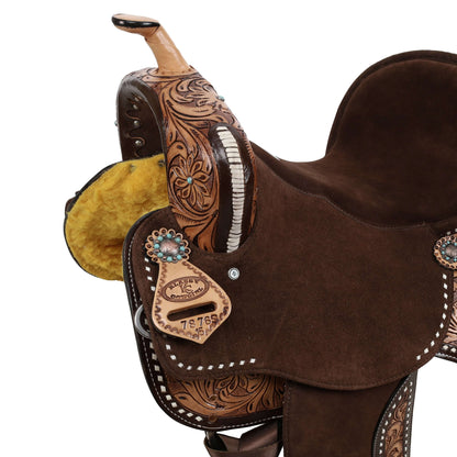 Klassy Cowgirl Bluebell Barrel Saddle - side view front up close