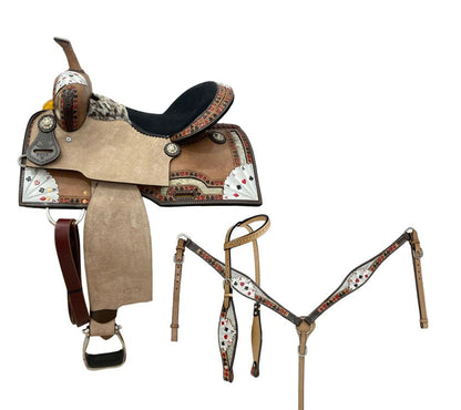 Circle S Four of a Kind Barrel Saddle Set - side view saddle and front view breastcollar set