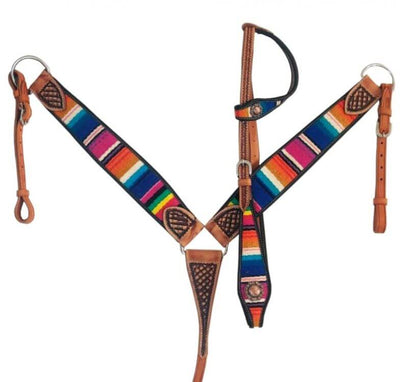 Showman One Ear Headstall & Breast Collar Set - front view