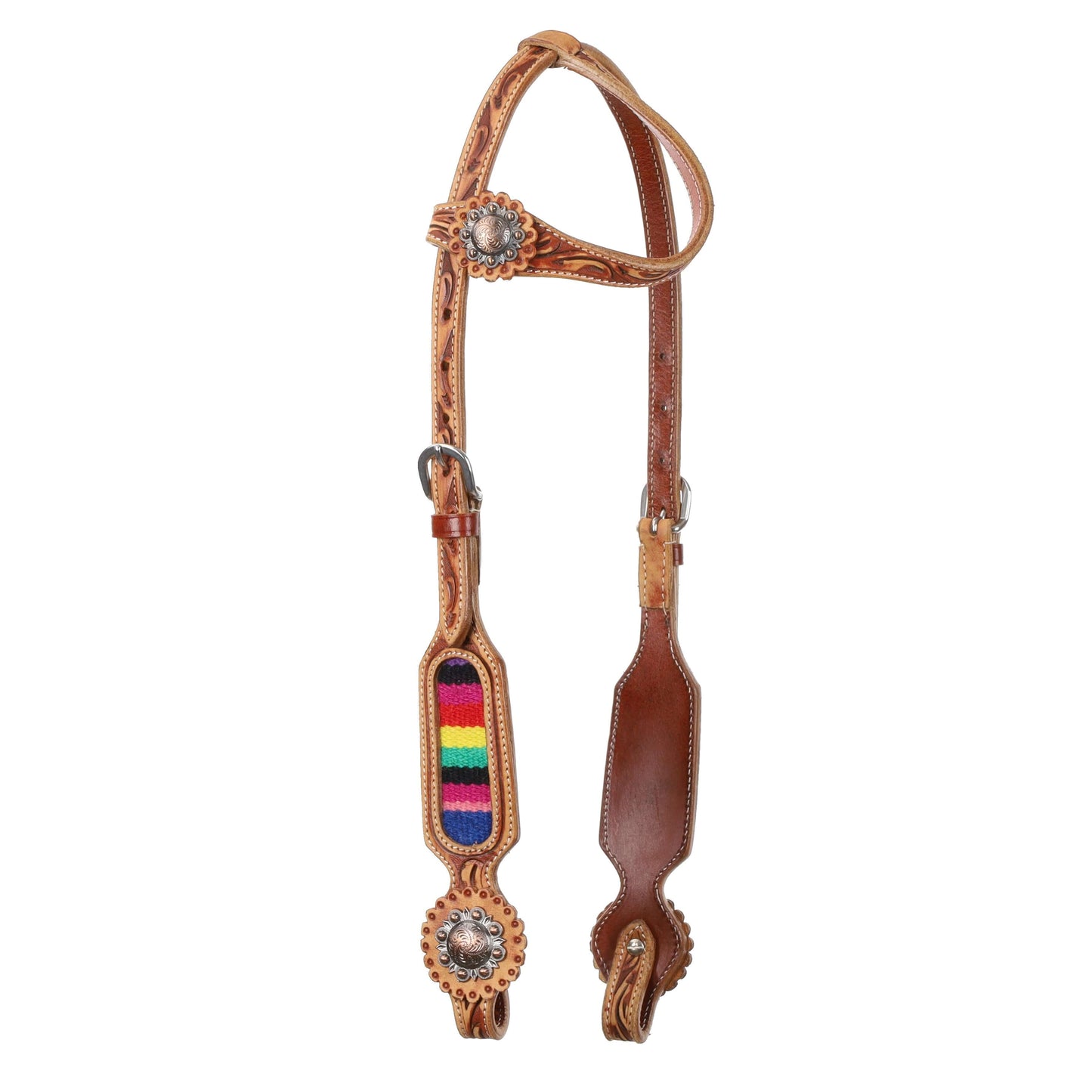 Showman One Ear Medium Leather Headstall & Breast Collar Set - front view headstall