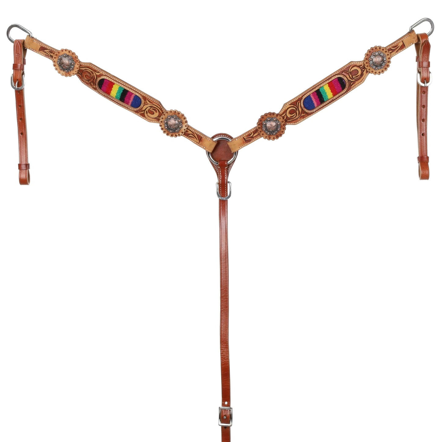 Showman One Ear Medium Leather Headstall & Breast Collar Set - front view breastcollar