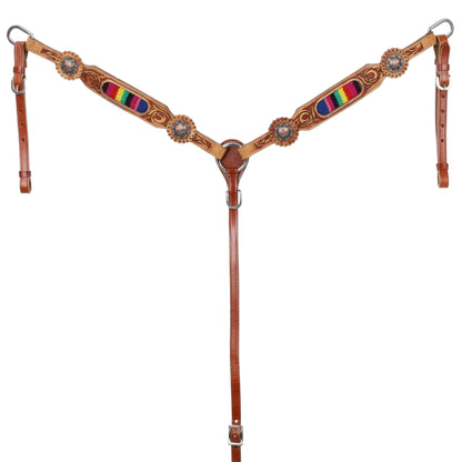 Showman One Ear Medium Leather Headstall & Breast Collar Set - front view breastcollar