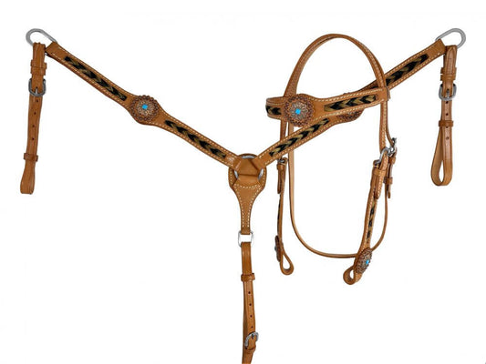 Showman Browband Braided Horse Hair Headstall and Breast Collar Set - front view