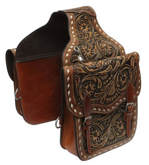 Showman Floral Tooled Leather Saddle Bag - side view